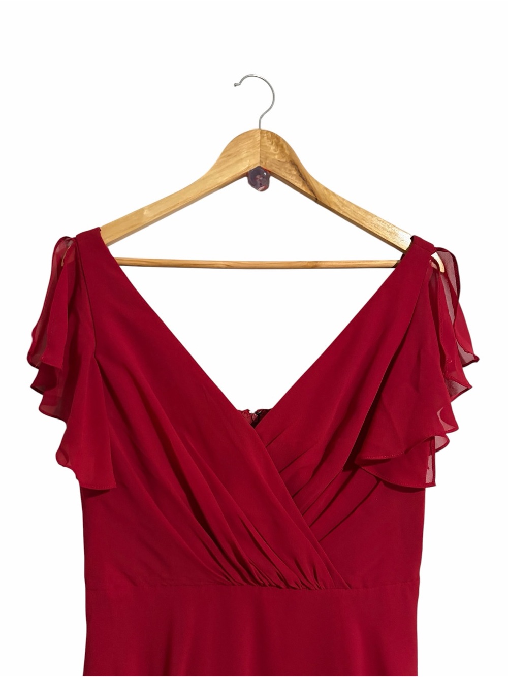 David's Bridal Wine V-Neck Flutter Sleeve Maxi Dress Bridesmaid Wedding Prom 10 - Picture 4 of 11